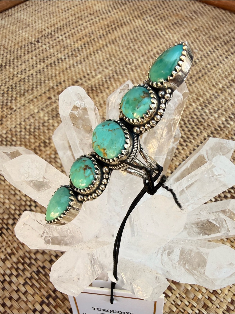 Turquoise Sterling Plated Statement Ring - Teal Green Sorona Western Navajo
